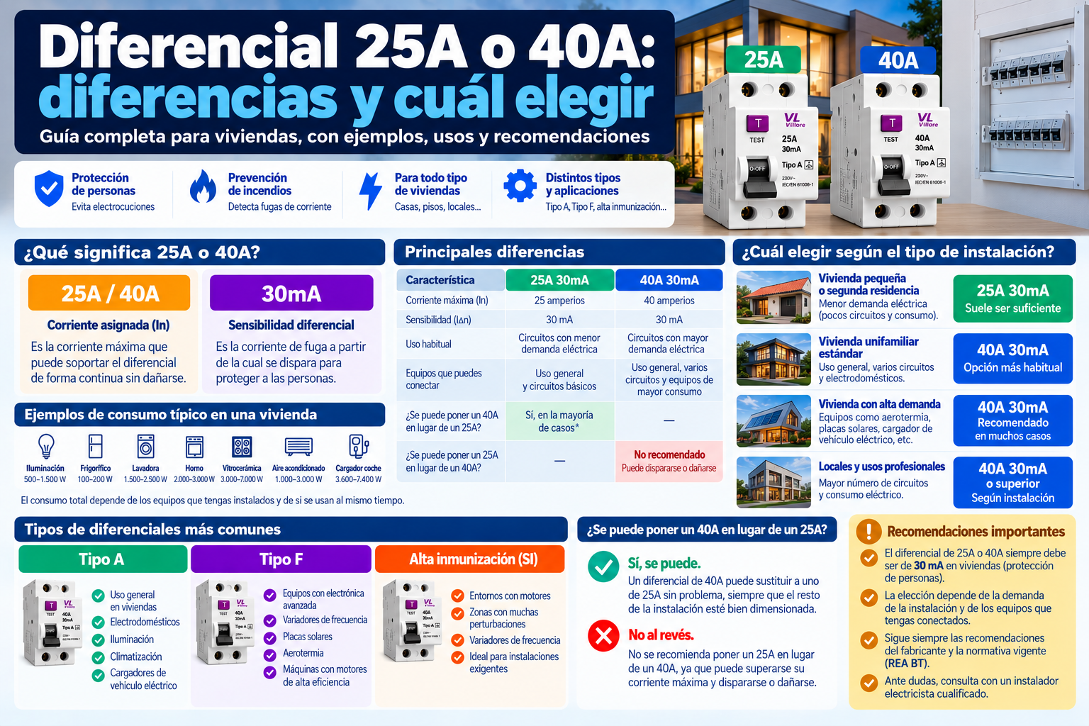 Diferencial 25A o 40A: diferencias y cuál elegir