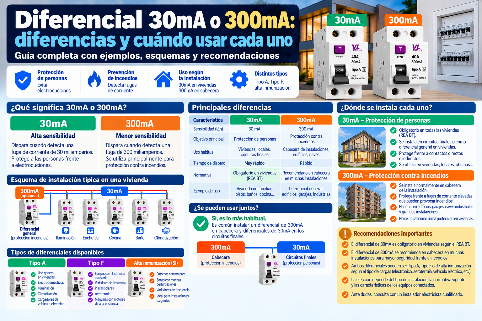Diferencial 30mA o 300mA: diferencias y cuándo usar cada uno