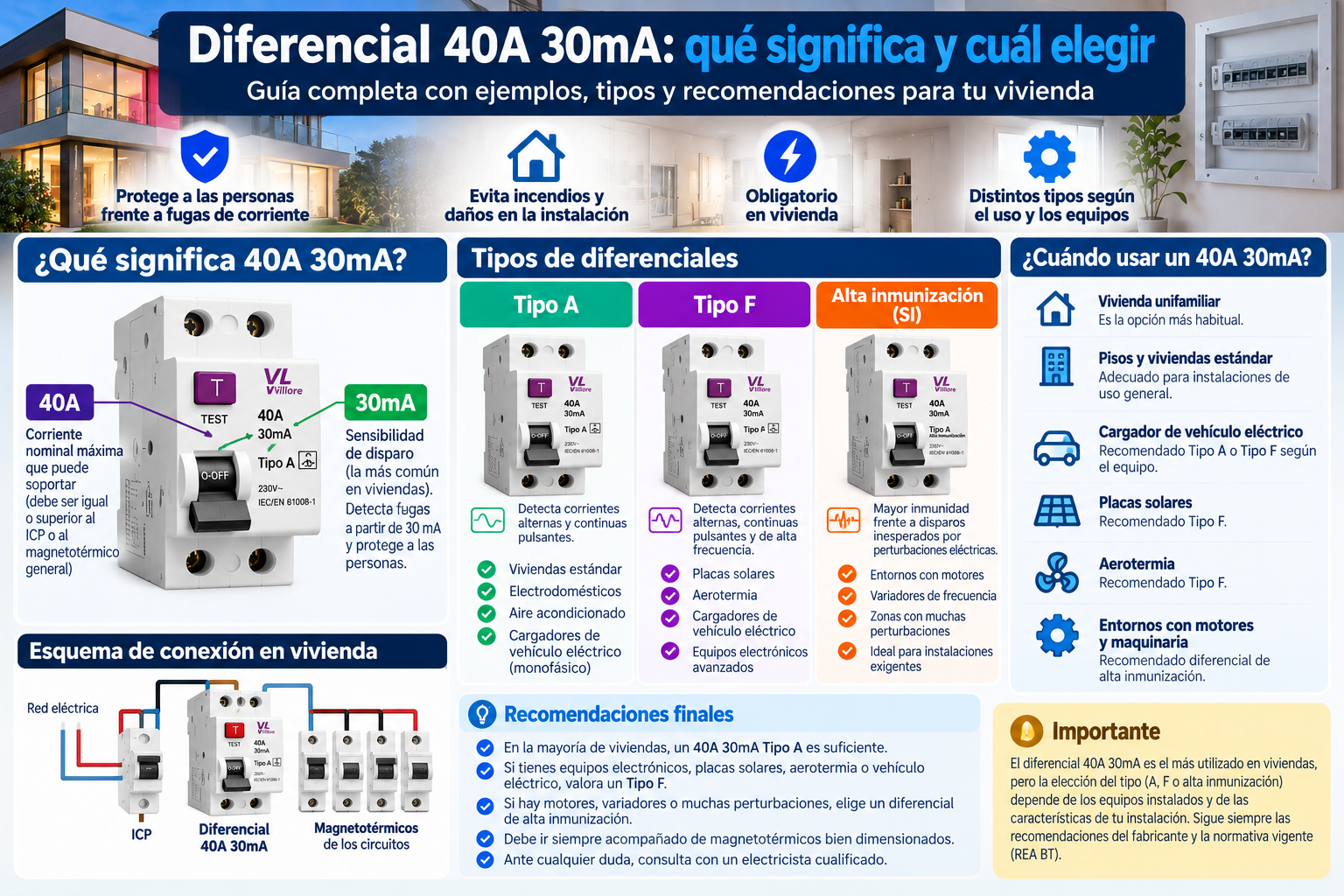 Diferencial 40A 30mA: qué significa y cuál elegir