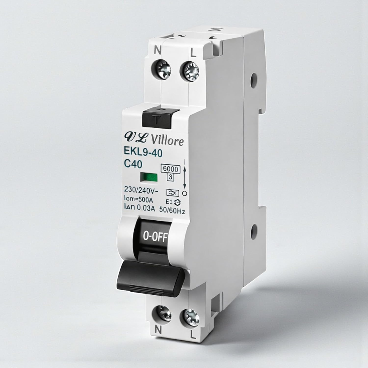 RCBO VL Villore EKL9-40 C40 40A 30mA vista en perspectiva