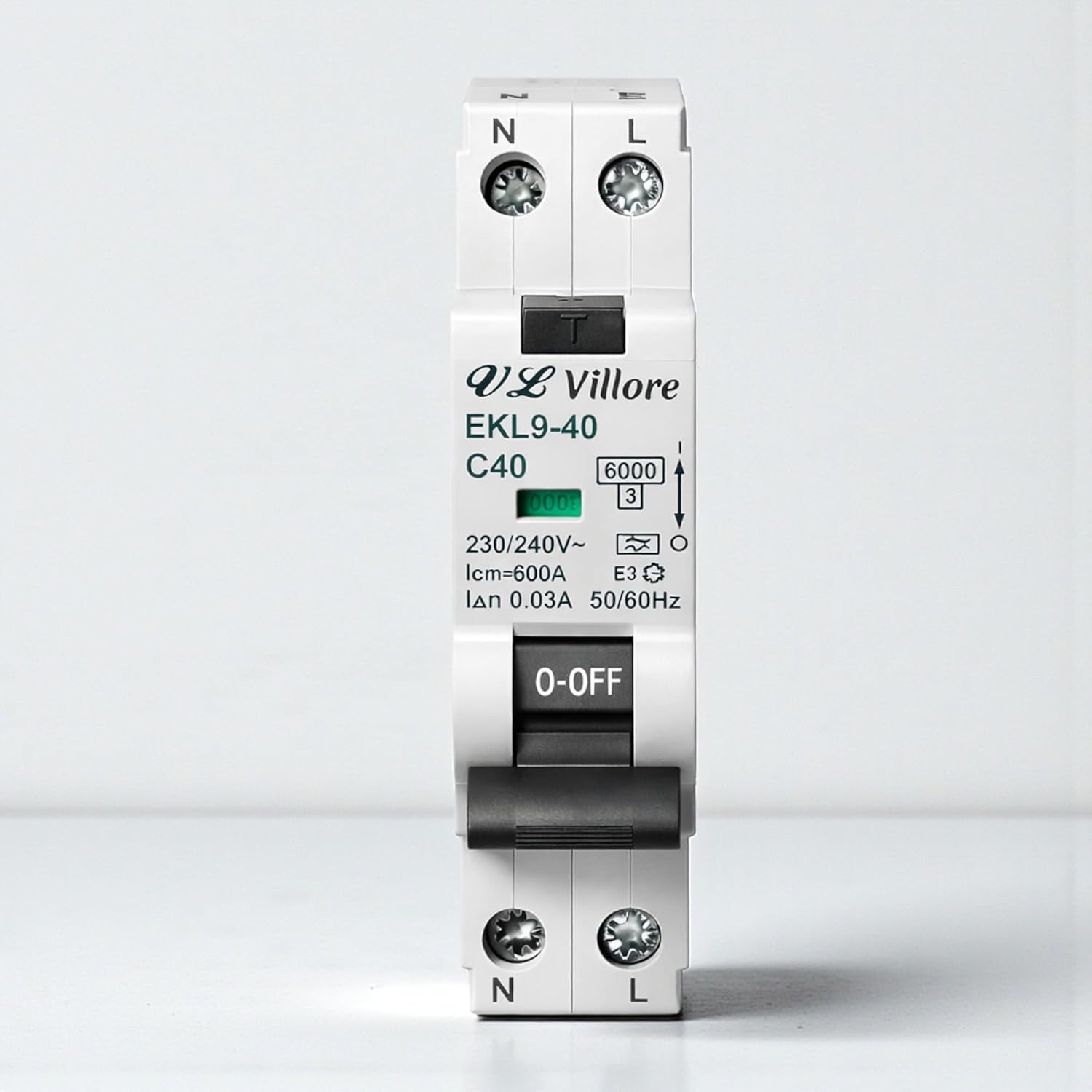 RCBO VL Villore EKL9-40 C40 40A 30mA vista lateral